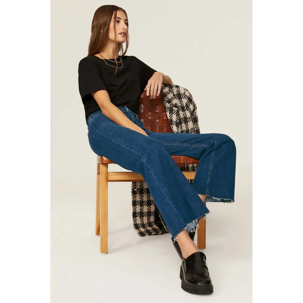 Paige Leenah Ankle Jeans Women 28 Blue High Rise Wide Leg Raw Hem